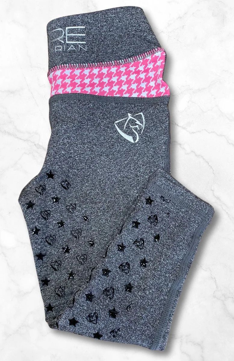 BARE YOUTH PERFORMANCE TIGHTS -GREY/PINK HOUNDSTOOTH