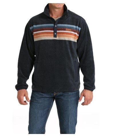 CINCH MENS NAVY STRIPED POLAR FLEECE PULLOVER