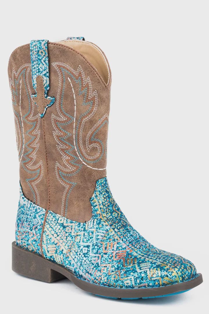 ROPER TODDLER GLITTER BOOT AZTEC BLUE GLITTER /BROWN