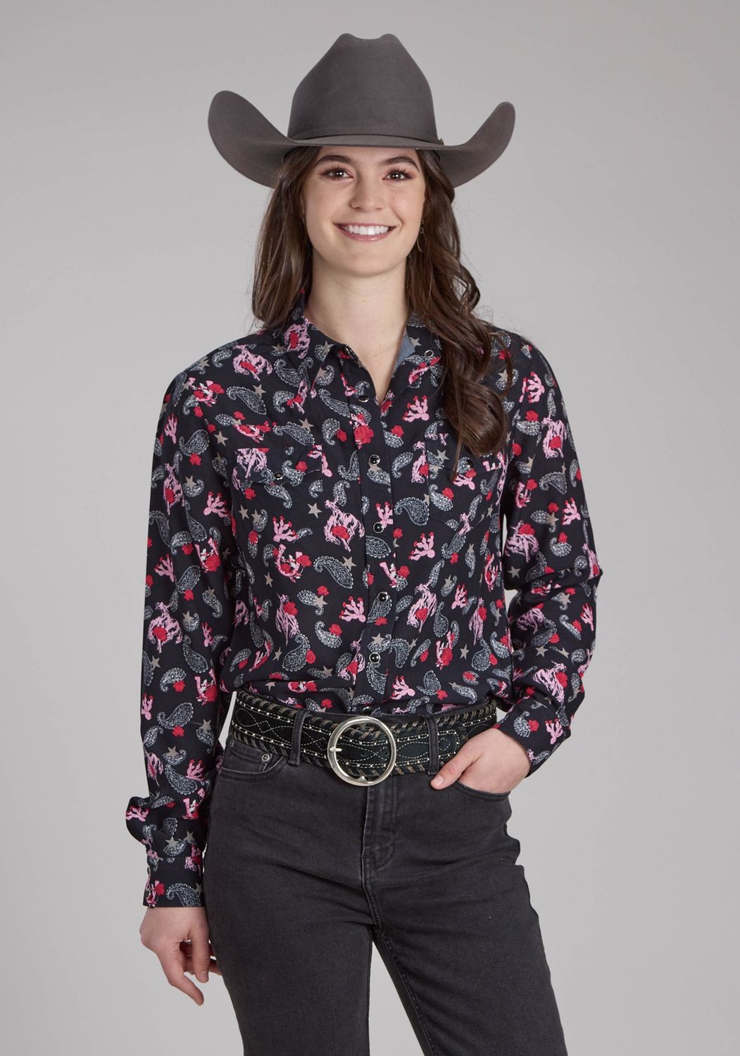 ROPER WOMENS FIVE STAR COLLECTION LS SHIRT BLACK