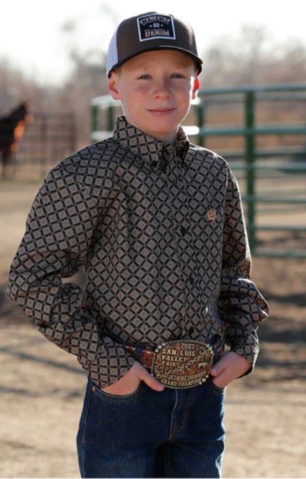 CINCH BOYS LS BUTTON DOWN SHIRT., Size: XS