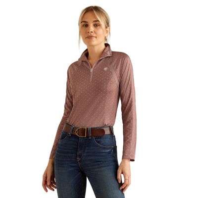 ARIAT WOMENS SUNSTOPPER 3.0 1/4 ZIP TWILIGHT MAUVE DOT