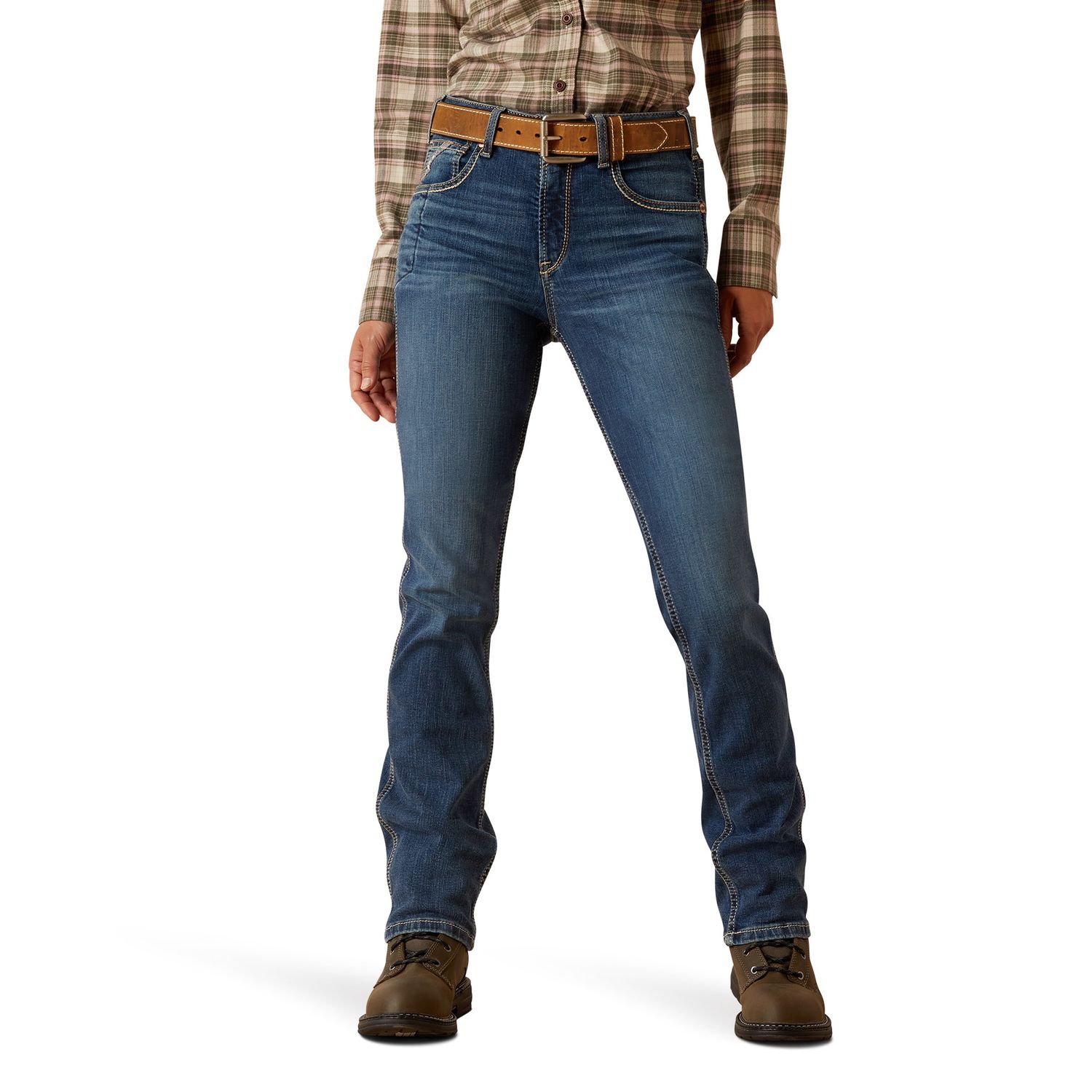 ARIAT WOMENS REBAR HIGHRISE STRAIGHT RIVETER LA JOLLA 10051850, Leg Length: SHORT, Size: 25.0