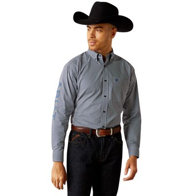 ARIAT MENS TEAM KEENAN LS SHIRT BLUE/NAVY BLUE