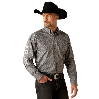 ARIAT MENS TEAM KENDALL LS SHIRT GREY/LIGHT GREY