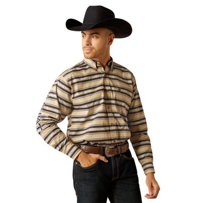 MENS ARIAT TEAM KORBYN LS SHIRT TAN /NAVY BLUE