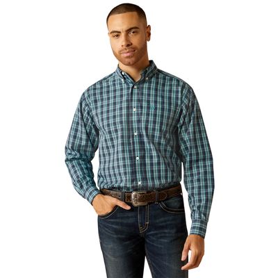 ARIAT MENS WRINKLE FREE GIBSON LS SHIRT DARK TEAL
