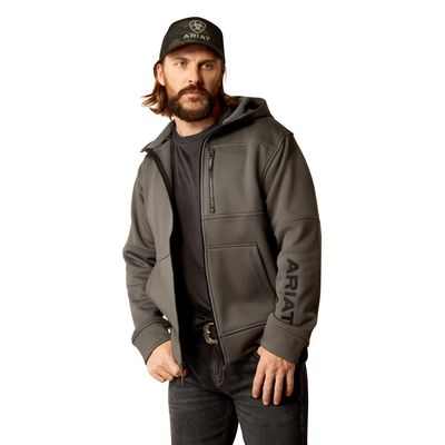 ARIAT MENS TEK FLEECE 2.0 FULL ZIP HOODIE CHARCOAL HEATHER