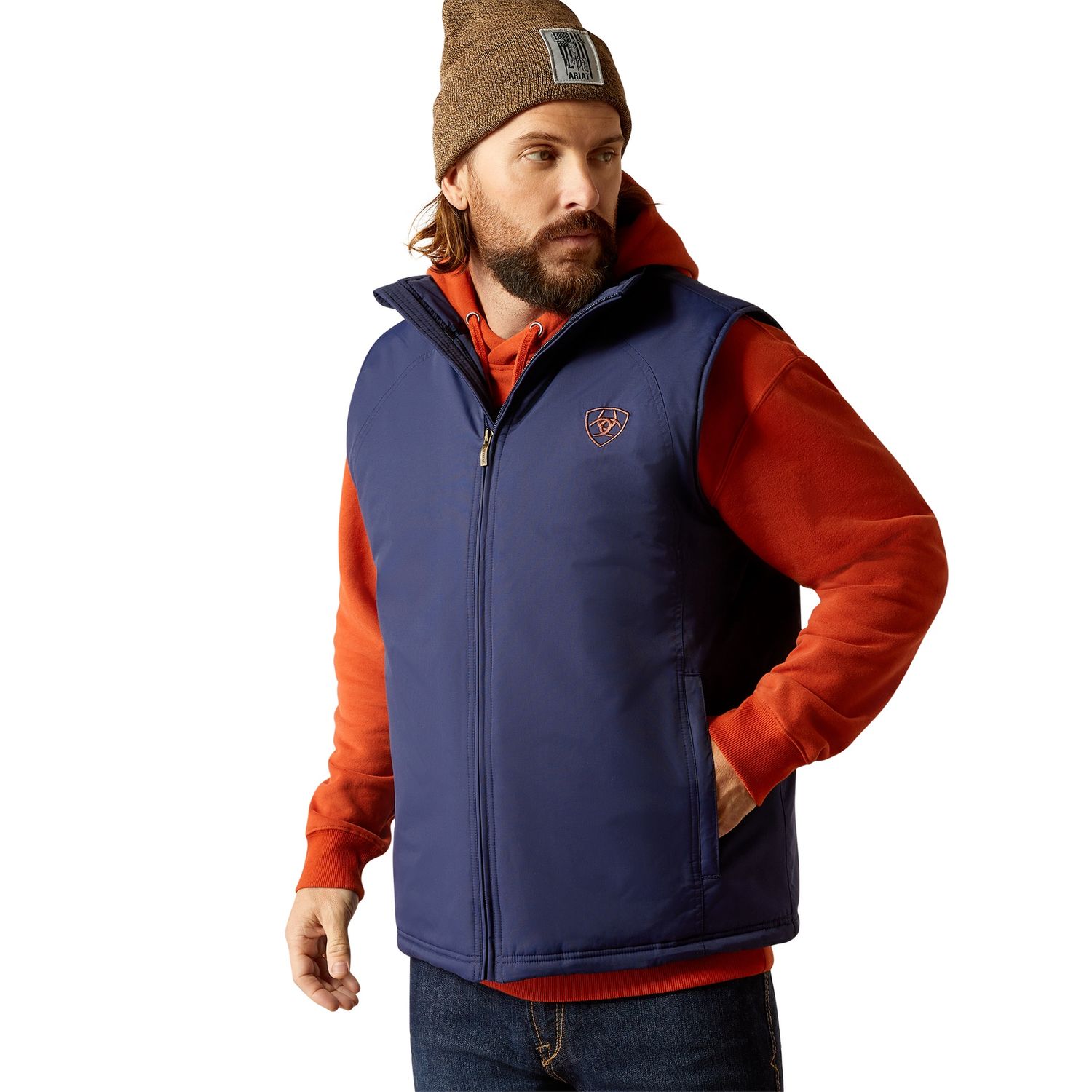 ARIAT MENS TEAM LOGO INSULATED VEST MEDIEVAL BLUE