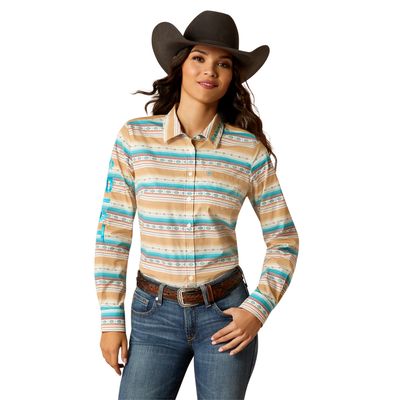 ARIAT WOMENS WRINKLE RESISTANT TEAM KIRBY STRETCH LS SHIRT FALLON SERAPE.