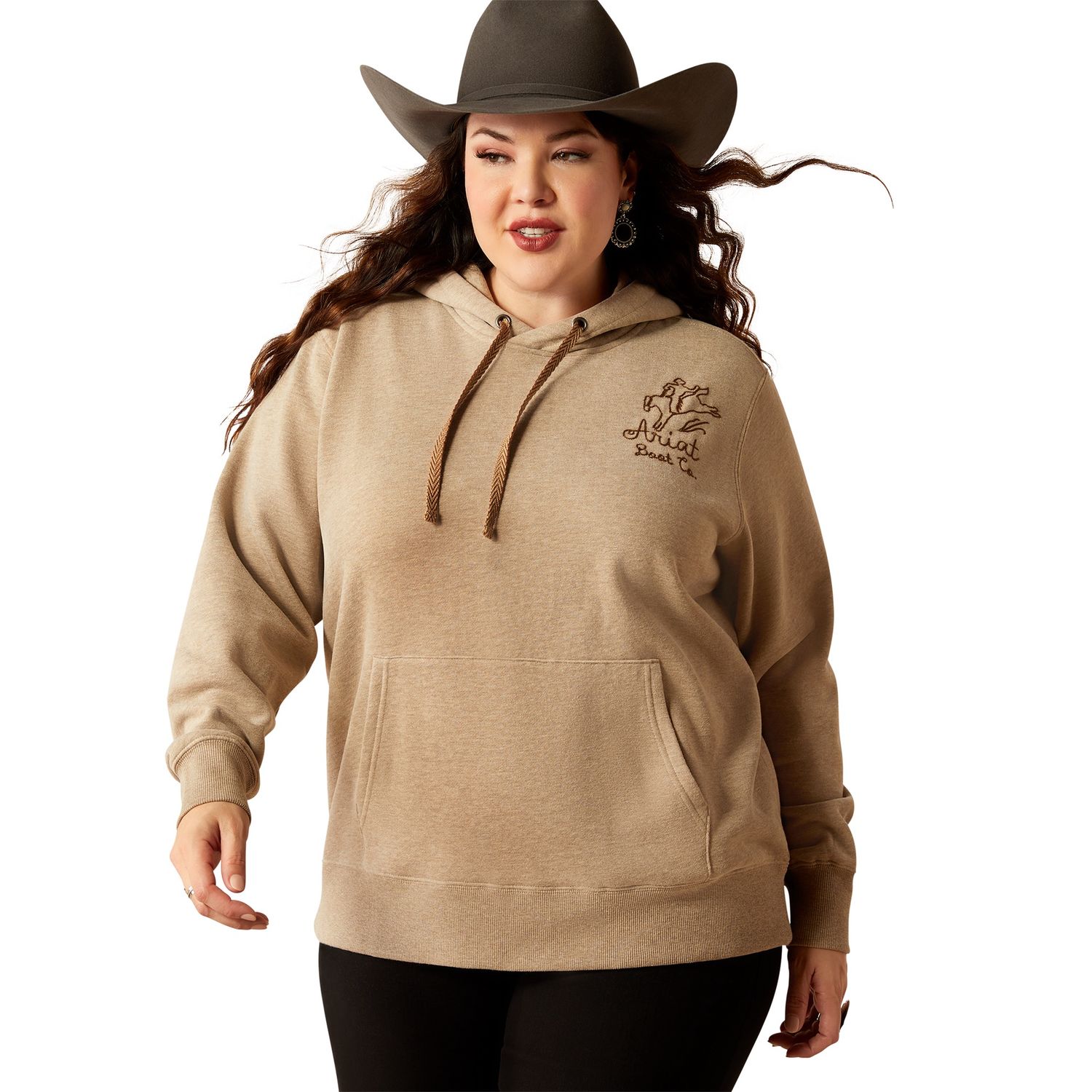 ARIAT WOMENS BRONCO STITCH HOODIE DARK OATMEAL