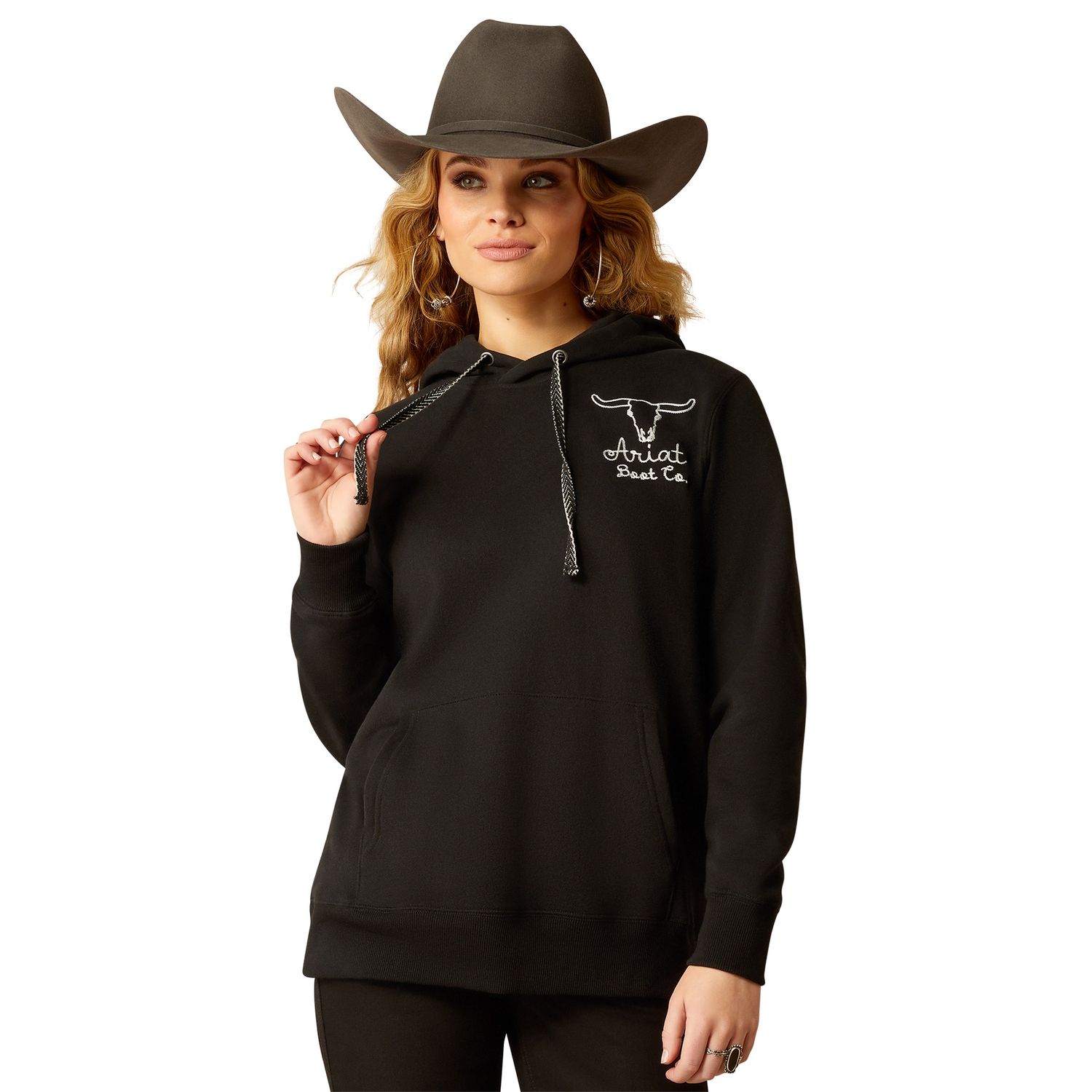 ARIAT WOMENS STEER STITCH HOODIE BLACK