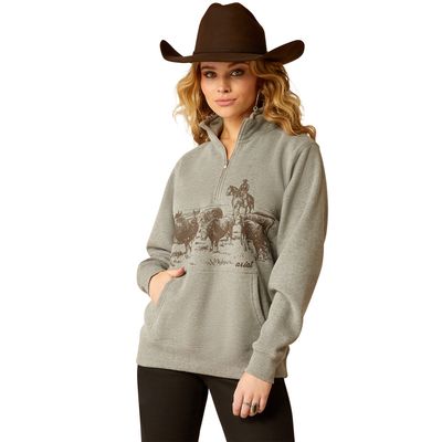 ARIAT WOMENS 1/2 ZIP SWEATSHIRT HEATHER GREY