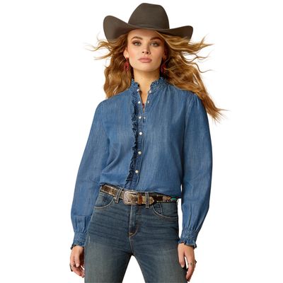 ARIAT WOMENS INGALLS LS TOP MEDIUM BLUE.