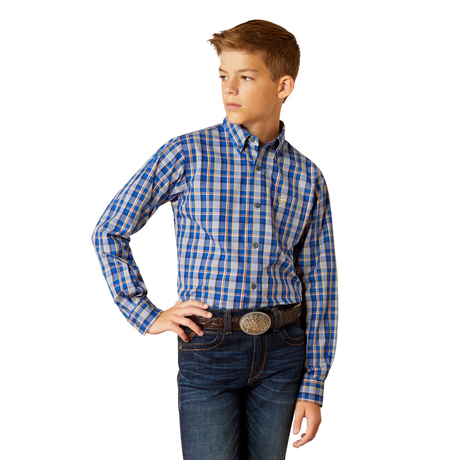 ARIAT BOYS PRO REGGIE LS SHIRT ROYAL BLUE., Size: XS