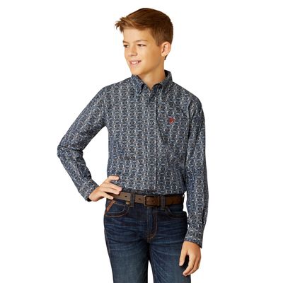 ARIAT BOYS ROCHARD LS SHIRT CHAMBRAY BLUE