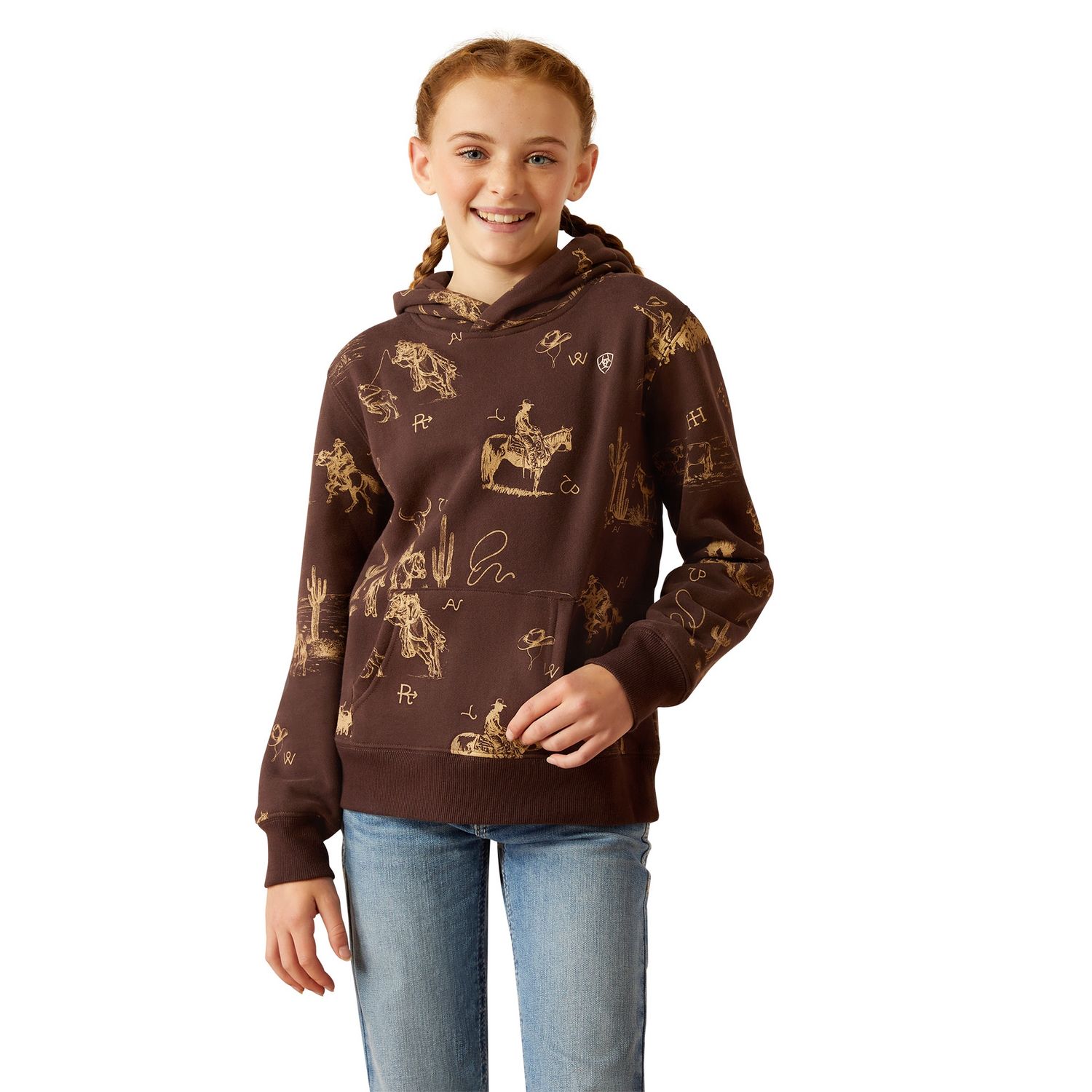 ARIAT GIRLS RANCH SCENE HOODIE RANCHIN PRINT