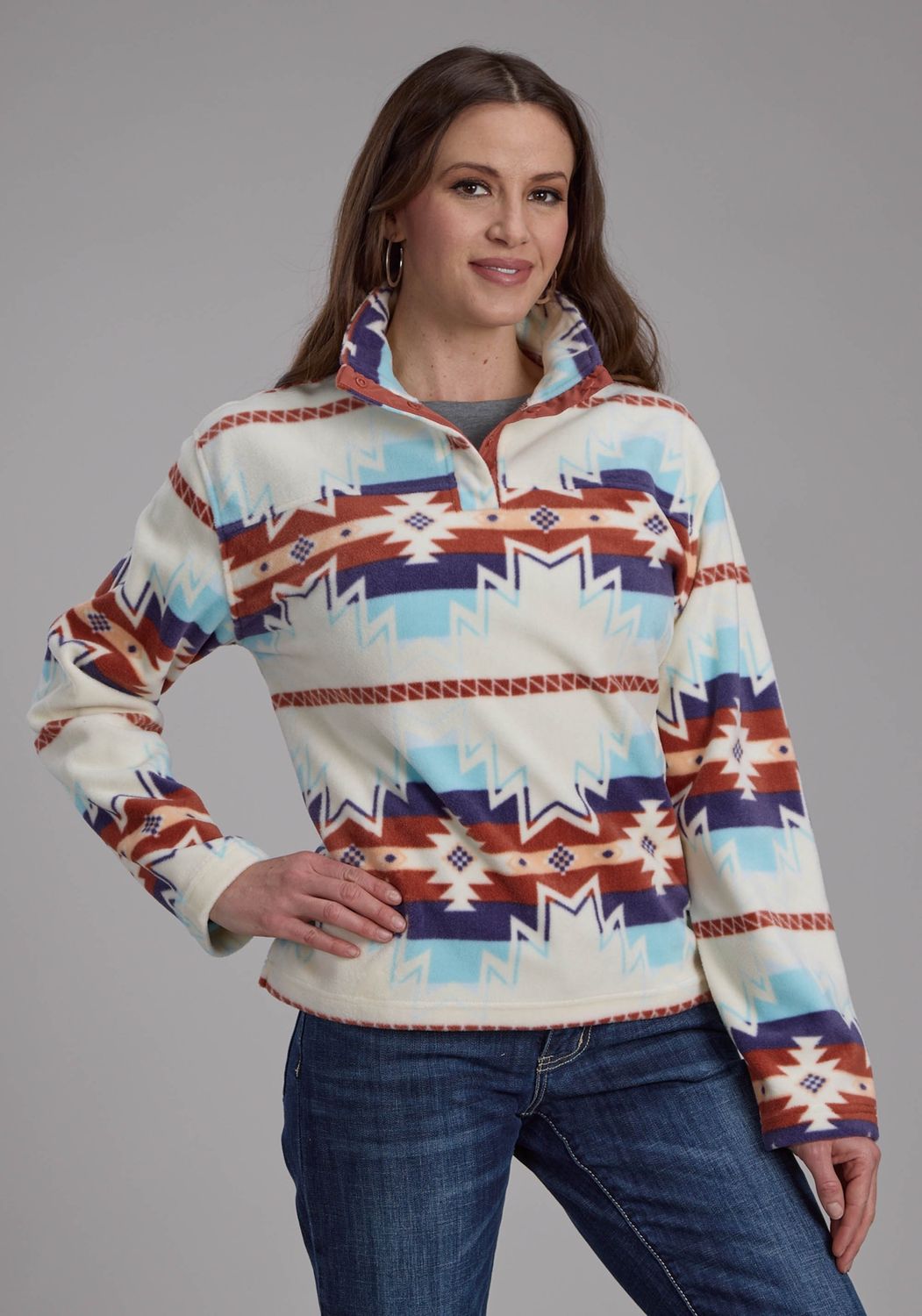 WOMENS FLEECE PULLOVER PRINT WHITE