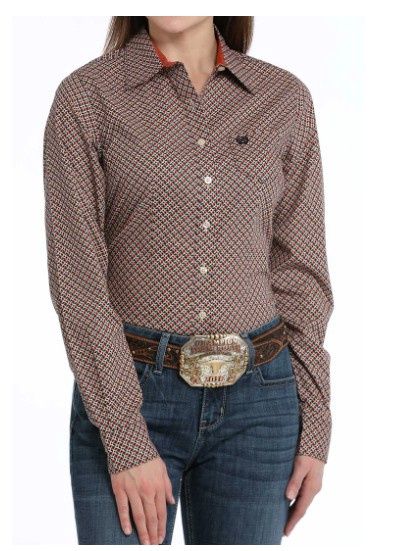 WOMENS CINCH PRINTED COTTON PLAIN WEAVE SHIRT