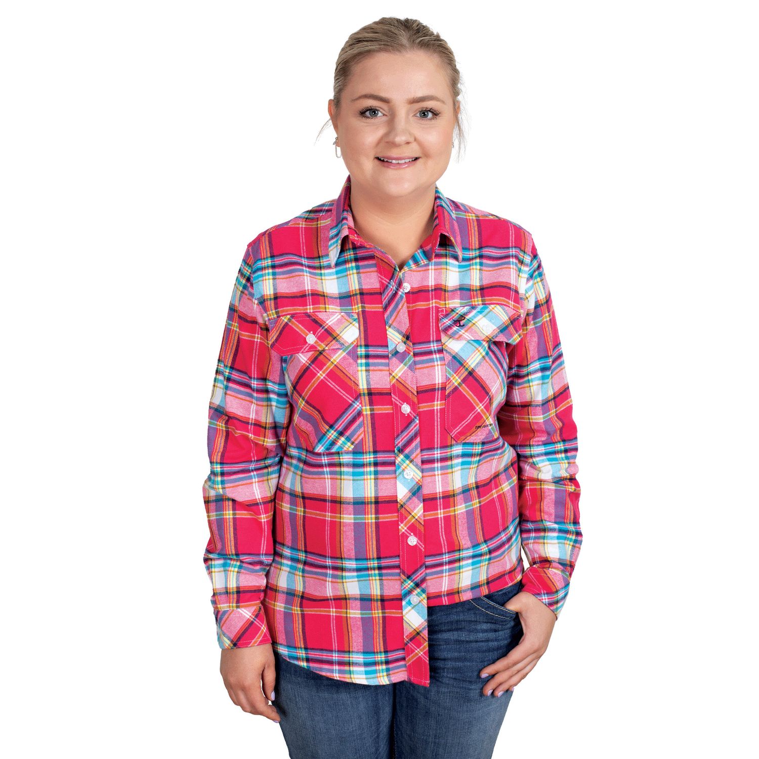 JC WOMENS BROOKE WORKSHIRT FLANNEL HOT PINK.