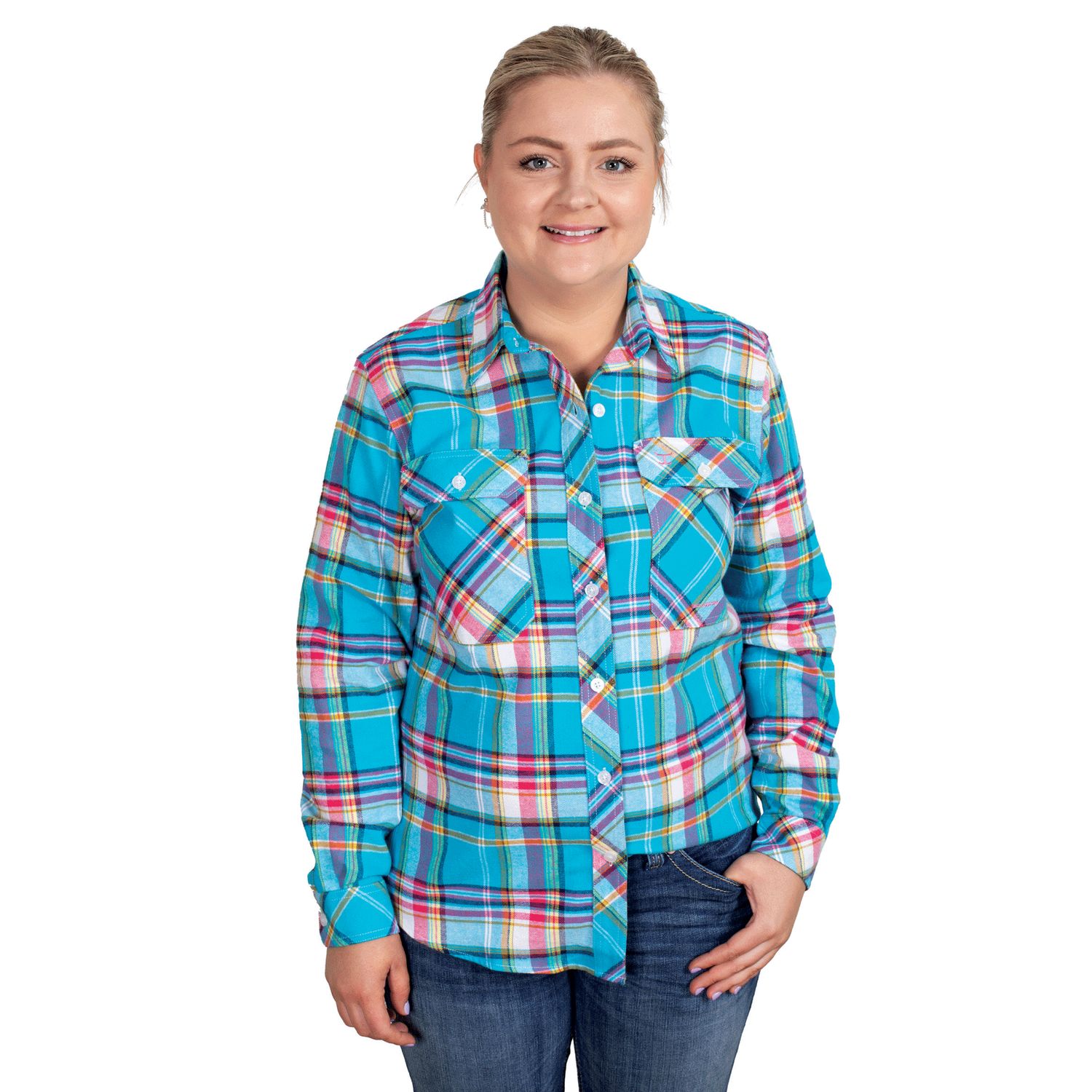 JUST COUNTRY WOMENS BROOKE WORKSHIRT FLANNEL BLUE JEWEL., Size: 08.0