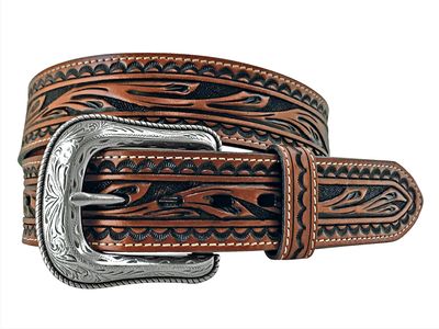ROPER MENS BELT 1 1/2 GENUINE LEATHER WITH LEAF TOOLING COGNAC 8685500