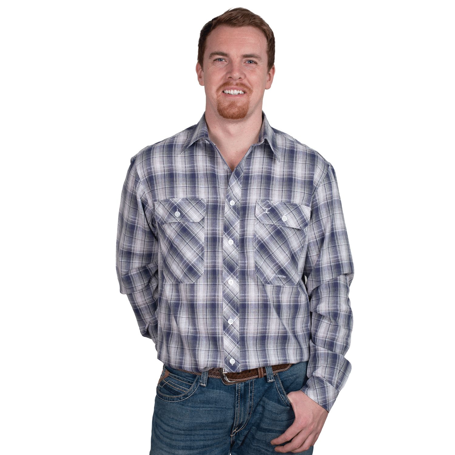 MENS AUSTIN FULL BUTTON WORKSHIRT ADMIRAL BLUE/SLATE CHECK.