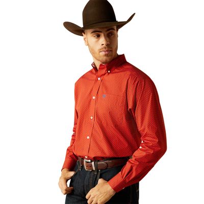 RIAT MENS WRINKLE FREE LUCIAN LS SHIRT ORANGE.