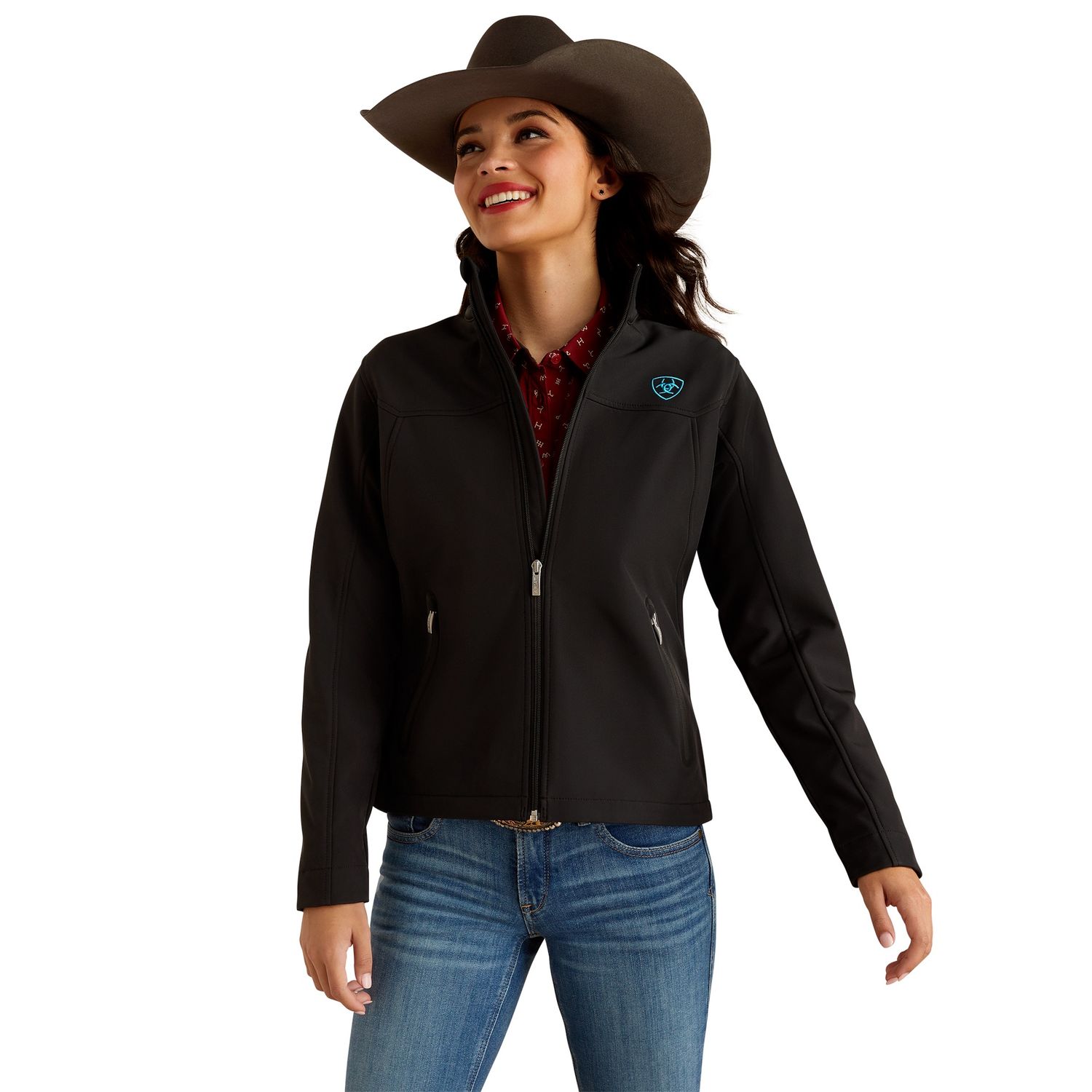 ARIAT WOMENS NEW TEAM SOFTSHELL JACKET BLACK/SERRANO
