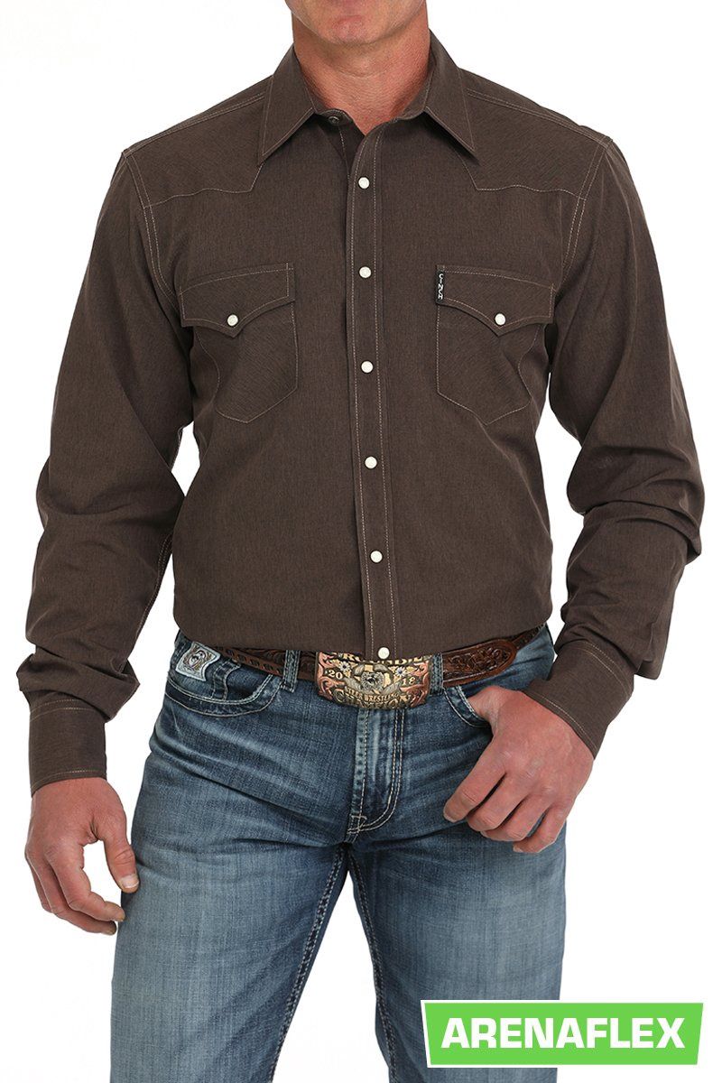 MENS SOLID FIT SNAP FRONT WESTERN SHIRT BROWN, Size: XS