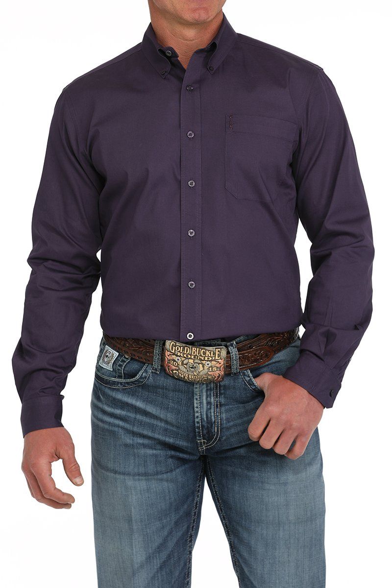 MENS SOLID BUTTON DOWN WESTERN SHIRT PURPLE