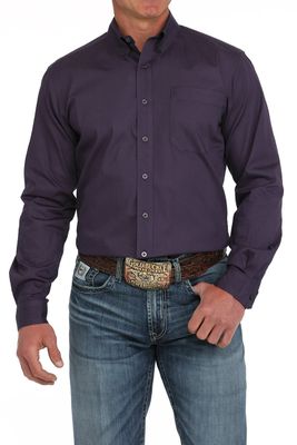 MENS SOLID BUTTON DOWN WESTERN SHIRT PURPLE.