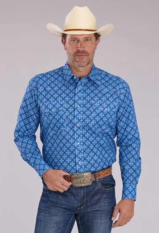 ROPER MENS AMARILLO COLLECTION PRINT BLUE