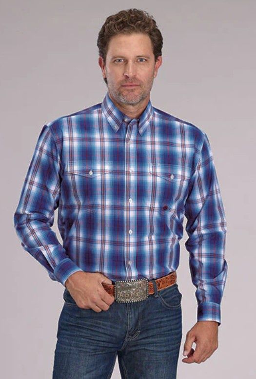 ROPER MENS AMARILLO COLLECTION LS SHIRT PLAID BLUE