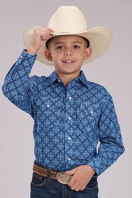 ROPER BOYS AMARILLO COLLECTION LS SHIRT PRINT BLUE.