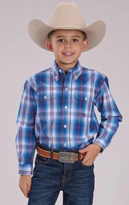 ROPER BOYS AMARILLO COLLECTION LS SHIRT PLAID BLUE.