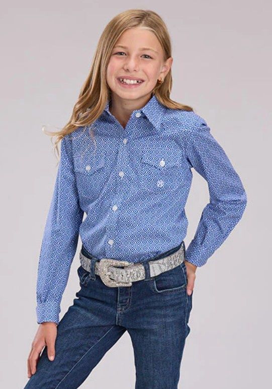 ROPER GIRLS AMARILLO COLLECTION LS  PRINT BLUE