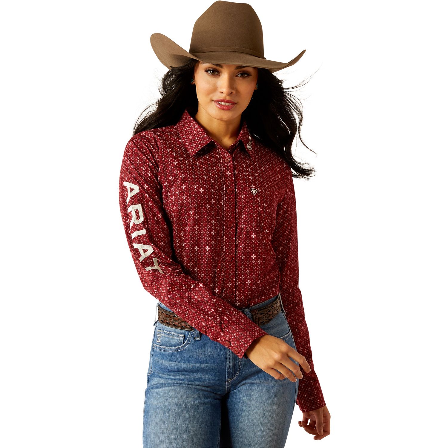 WOMENS WRINKLE RESISTANT TEAM KIRBY STRETCH LONG SLEEVE SHIRT SANDERS PRINT