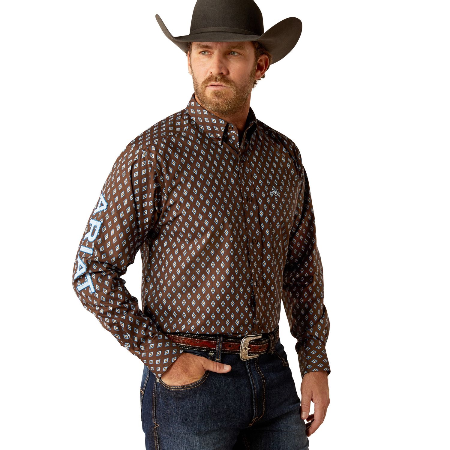 MENS TEAM OAK LS SHIRT BROWN/LIGHT BLUE