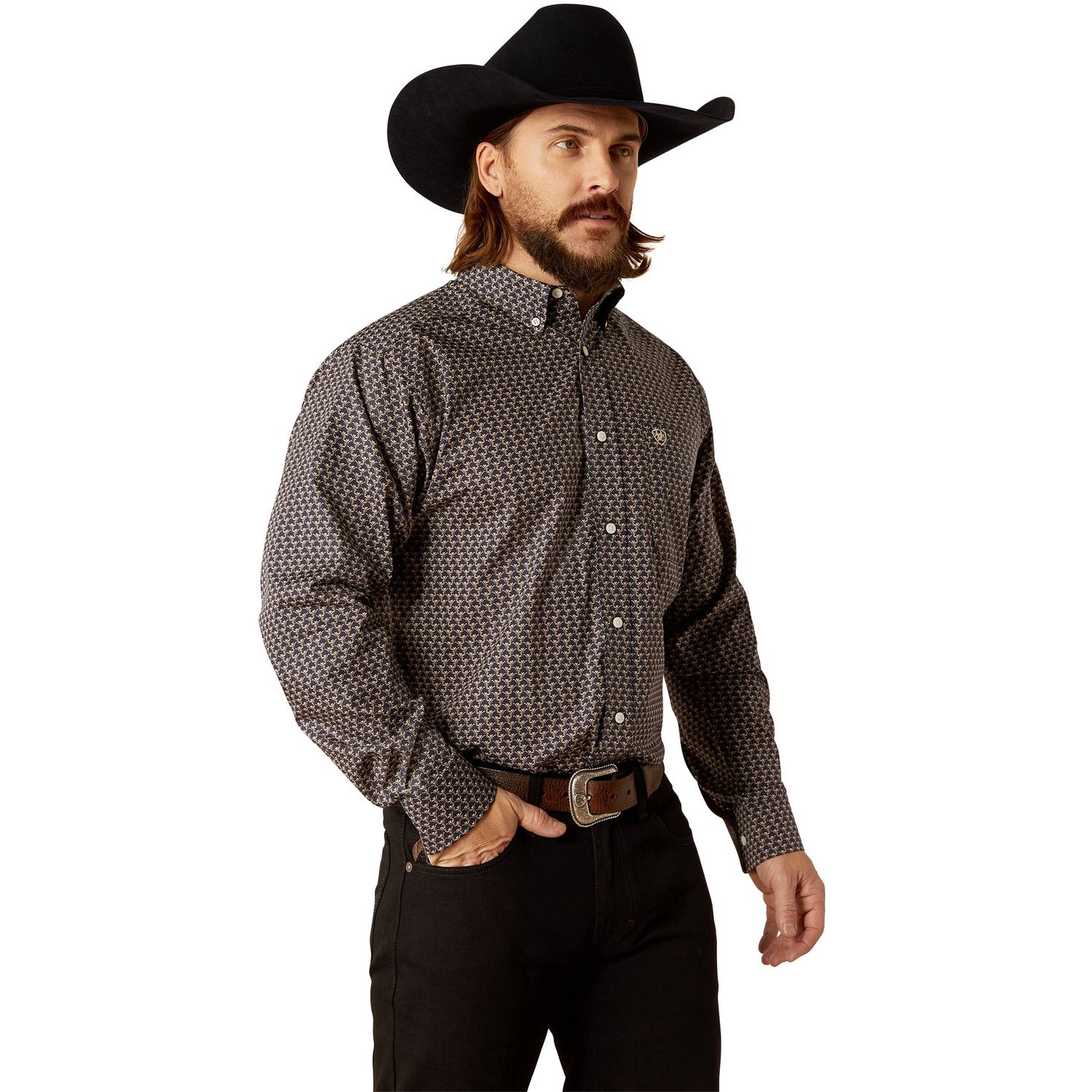 MENS WRINKLE FREE FIELDS LS SHIRT DARK GREEN
