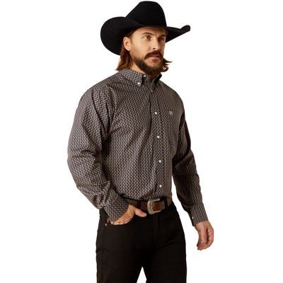 MENS WRINKLE FREE FIELDS LS SHIRT DARK GREEN.