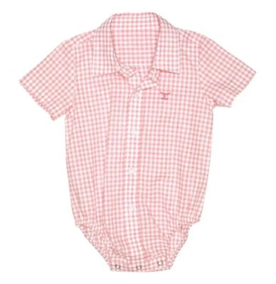 INFANT FRANKIE SHORT SLEEVED FULL BUTTON JUMPSUIT FLAMINGO CHECK.