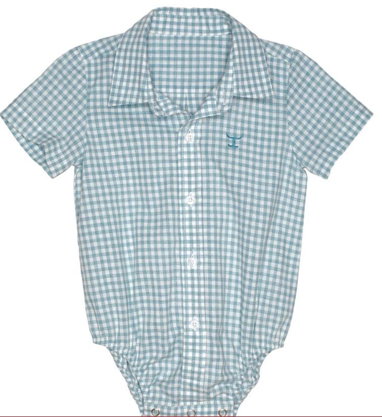 INFANTS FRANKIE SHORT SLEEVE FULL BUTTON JUMPSUIT DUSTY TURQUOISE.