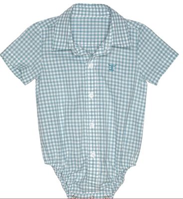 INFANTS FRANKIE SHORT SLEEVE FULL BUTTON JUMPSUIT DUSTY TURQUOISE.