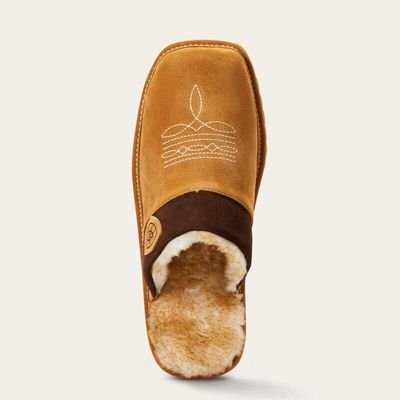 ARIAT MENS SILVERSMITH SQUARE TOE SLIPPER CHESTNUT WITH CHOCOLATE