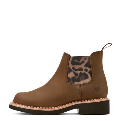 ARIAT YOUTH FATBABY CHELSEA DISTRESSED BROWN/LEOPARD GORE