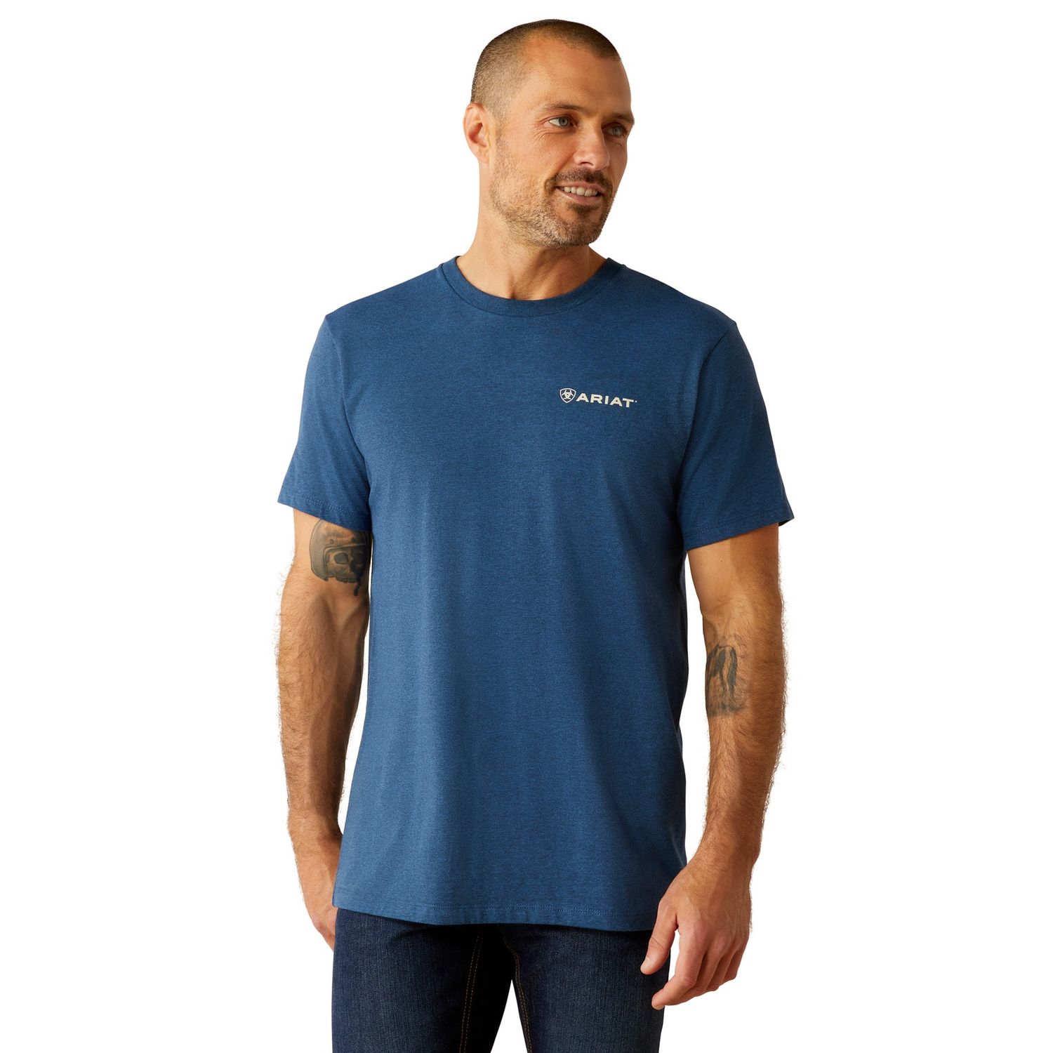 ARIAT MENS LINE FRAME HEX SS TEE DENIM BLACK HEATHER