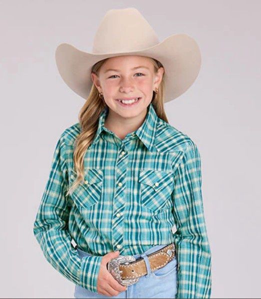 ROPER GIRLS WEST MADE COLLECTION LS SHIRT PLAID BLUE., Size: XS