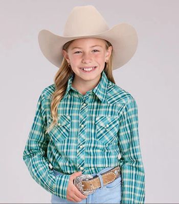 ROPER GIRLS WEST MADE COLLECTION LS SHIRT PLAID BLUE.