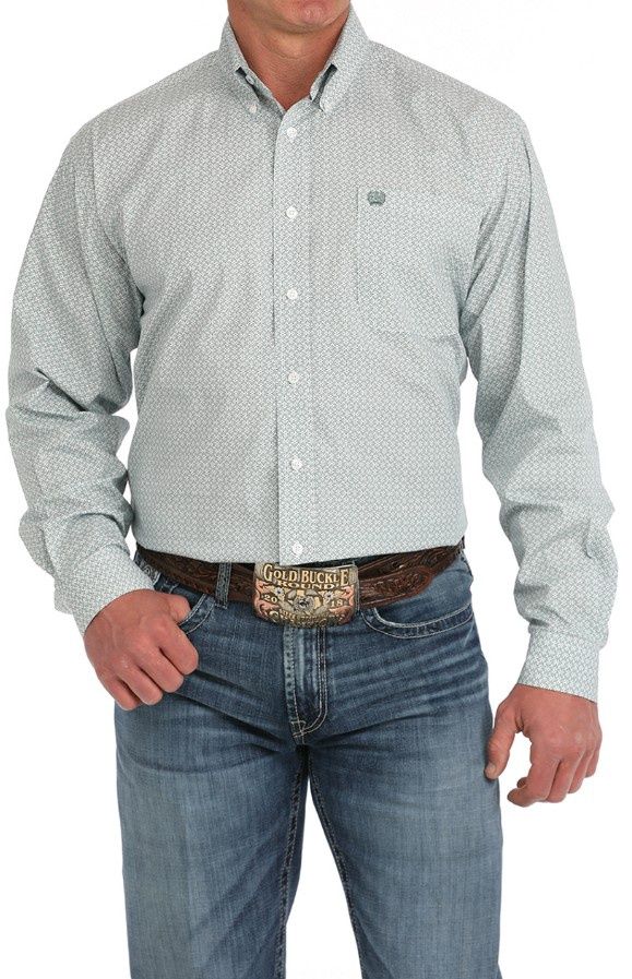 CINCH GREEN MEDALLION PRINT MENS SHIRT